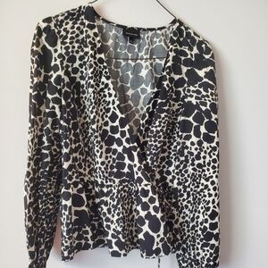 Who What Wear Black and White Animal Print Blouse